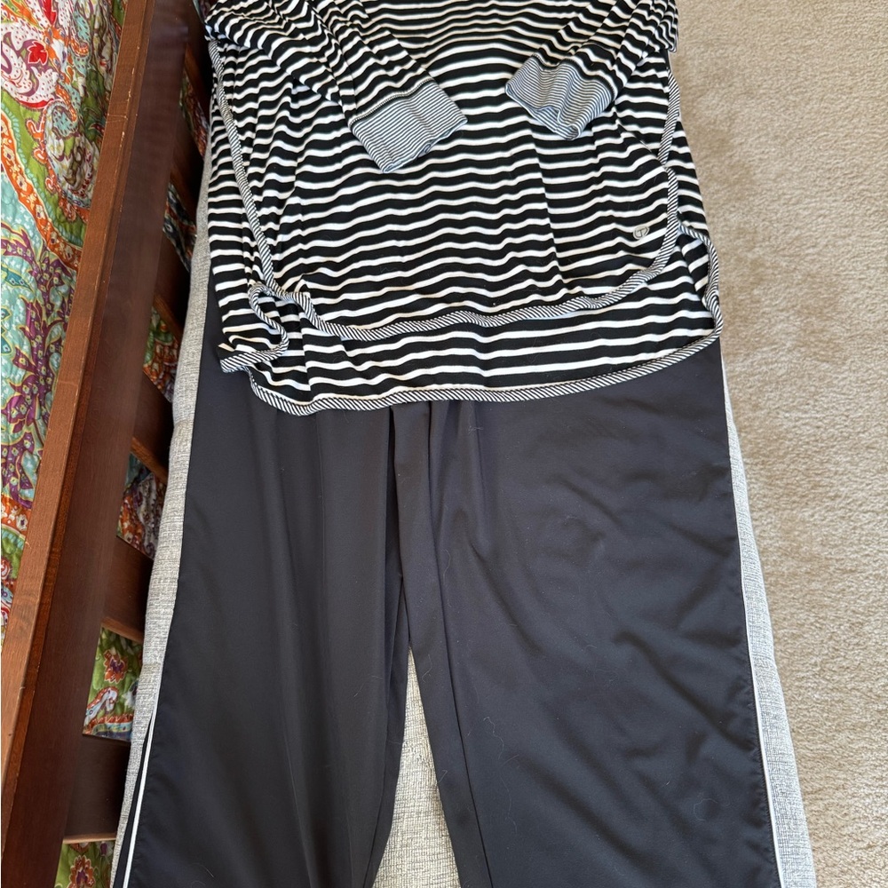 UPF Talbots T Striped Black and White Long Sleeve Top with Black Pants (outfit)